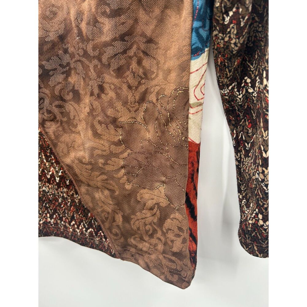 Vintage Y2K Hippie Abstract Shirt M Made in USA Stretch 3/4 Sleeve Embellished - Picture 5 of 5
